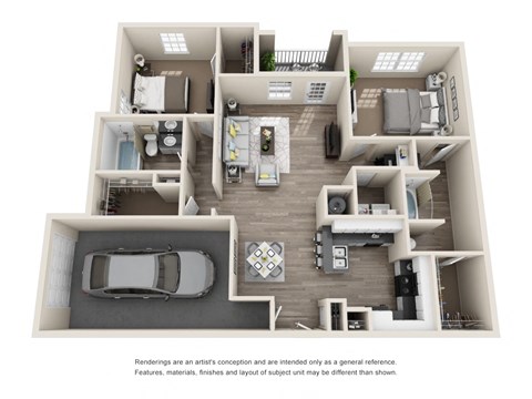 Floor plan for 2 beds, 2 baths, 1378 sqft